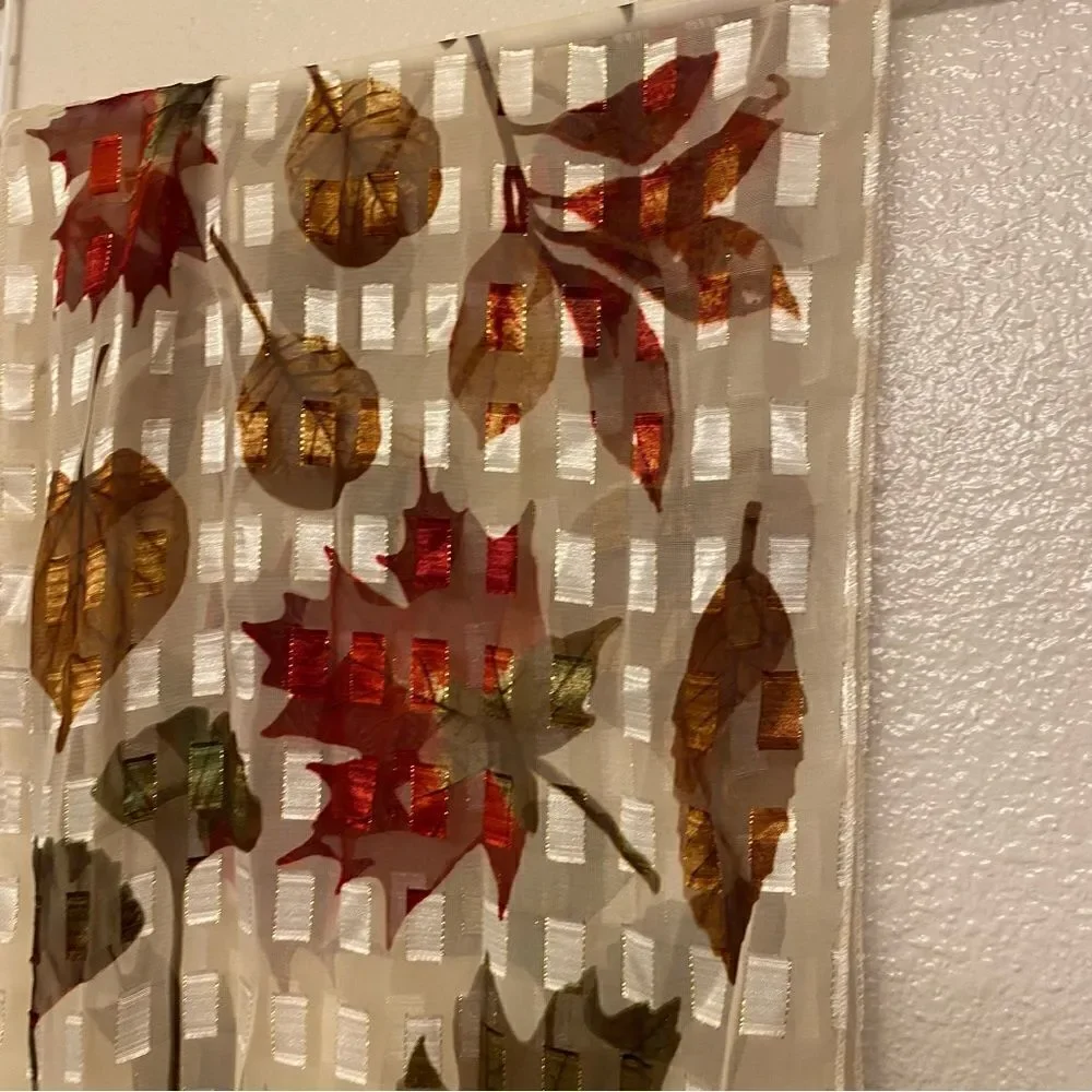 Unique semi sheer silky fall leaves print pattern scarf wrap 13x58